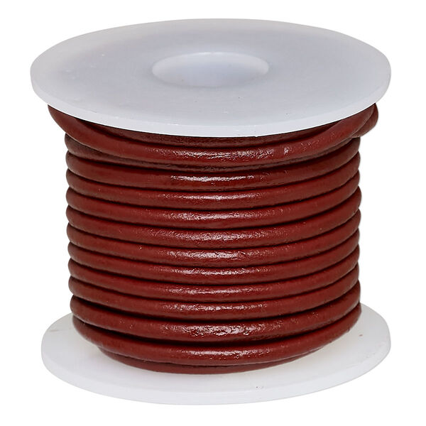 Cord, leather (dyed), rose, 2mm round. Sold per 5-yard spool. image number 0