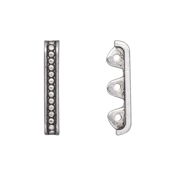 Spacer bar, antique silver-plated "pewter" (zinc-based alloy), 24x4mm single-sided 3-strand beaded, fits up to 7.5mm bead. Sold per pkg of 20. image number 0