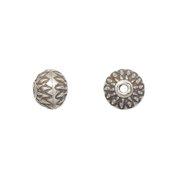 Bead, Hill Tribes, antiqued sterling silver, 10x9mm fancy saucer. Sold individually. image number 0