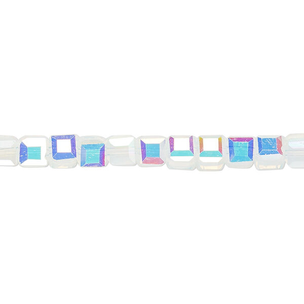 Bead 1pk 18 facets transparent clear frosted AB, Celestial Crystal® 4mm cube 15.5-16 inch image number 0