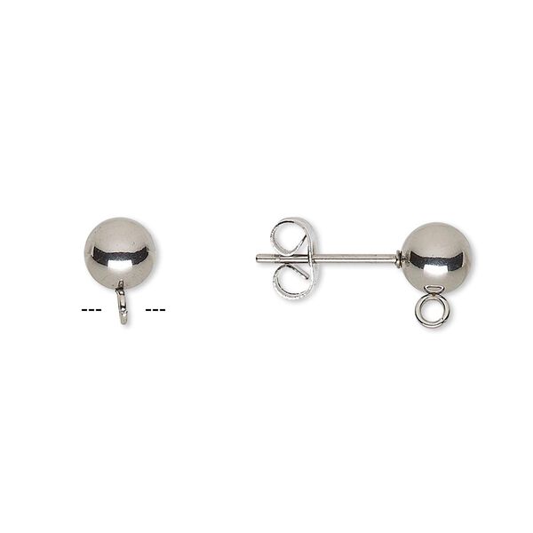 Earstud 1pkg20, 6mm ball / open loop / earnuts, stainless steel 10 pair image number 0