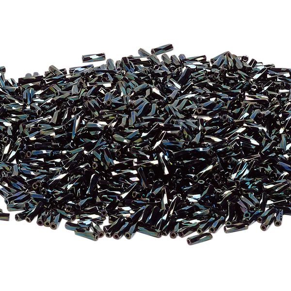 Bead, Miyuki, bugle bead, glass, pkg/50 g, 6x2mm twisted, gunmetal opaque green, (TW-453). image number 0