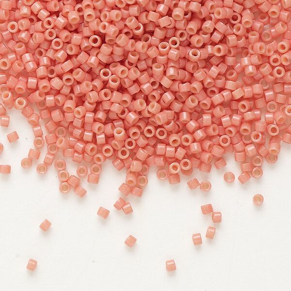Seed bead, Delica®, glass, pkg/7.5g, #11 round, Duracoat® opaque outside dyed light watermelon (DB-2114). image number 0