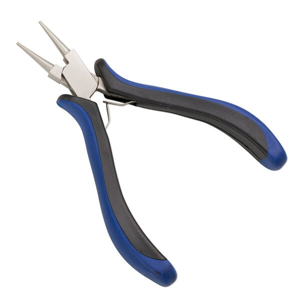 Pliers, round-nose, plastic and nickel-plated steel, blue and black, 5 inches. Sold individually. image number 0