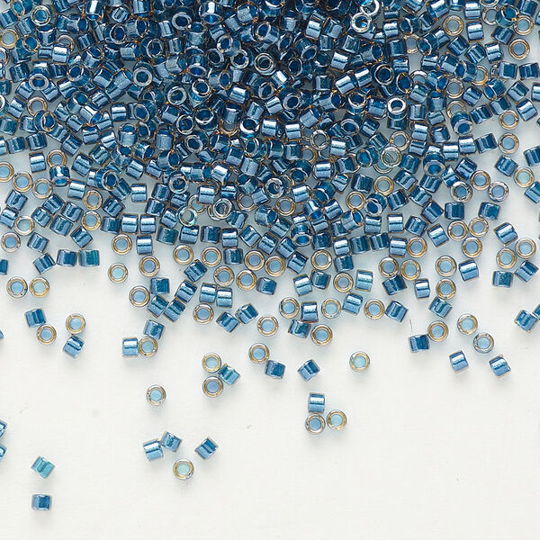 Seed bead, Delica®, glass, pkg/50g, #11 round, translucent blue-lined luster topaz (DB-0921). image number 0