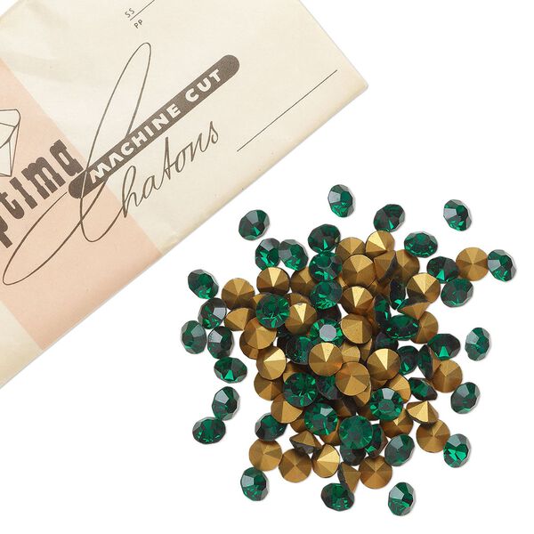 Chaton 1440pk emerald foil back, vintage Preciosa Czech crystal rhinestone 8.16-8.41mm round SS39 image number 0