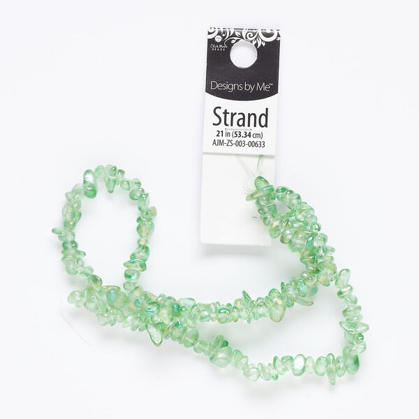 Bead, glass, transparent matte green AB, medium chip with 0.4-0.6mm hole. Sold per 21-inch strand. image number 0