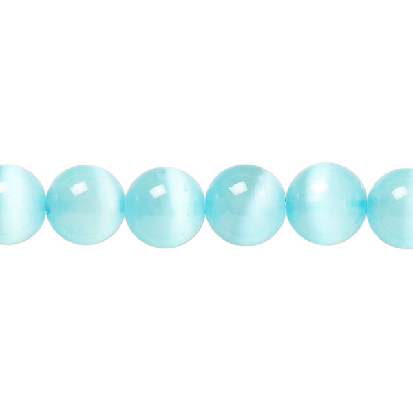Bead, selenite (dyed / coated), pkg/16 inches, 8mm round, B+ grade, aqua blue. image number 0