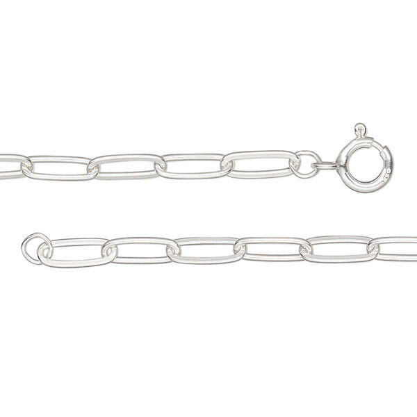 Chain, sterling silver, 3mm paperclip, 20-inches with springing clasp. Sold individually. image number 0