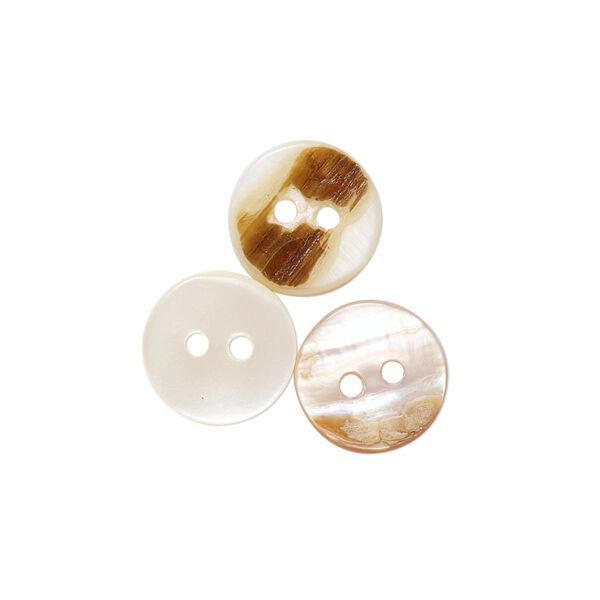 Button, mother-of-pearl shell (natural / bleached), white, 11mm round, Mohs hardness 3-1/2. Sold per pkg of 100. image number 0