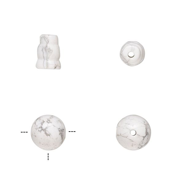 Howlite 2pkg2, T-drilled round / cone bead natural 8mm / 8x5mm-9x6mm image number 0