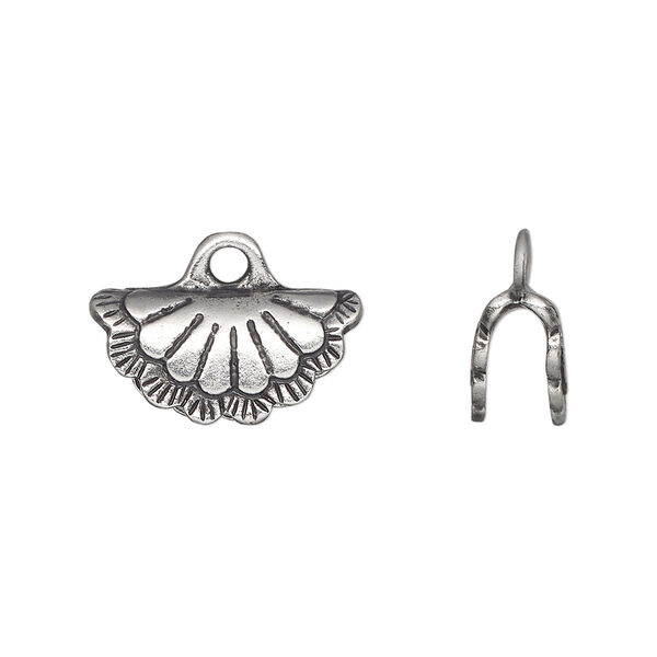 Crimp end, TierraCast®, Wild West collection, pewter (tin-based alloy), 18.5x9mm double-sided concho, 2mm inside diameter. Sold per pkg of 10. image number 0