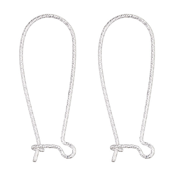 Ear wire, sterling silver, 31.5mm diamond-cut kidney with open loop, 21 gauge. Sold per pair. image number 0