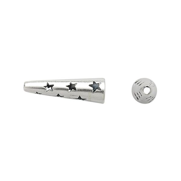 Cone, JBB Findings, antiqued sterling silver, 20x6mm with cutout stars, 4.5mm inside diameter. Sold individually. image number 0