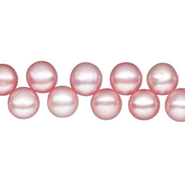 Pearl, cultured freshwater pearl (dyed), blush pink, 7-8mm top-drilled flat-sided round, C grade, Mohs hardness 2-1/2 to 4. Sold per 15" strand, approximately 80 beads. image number 0
