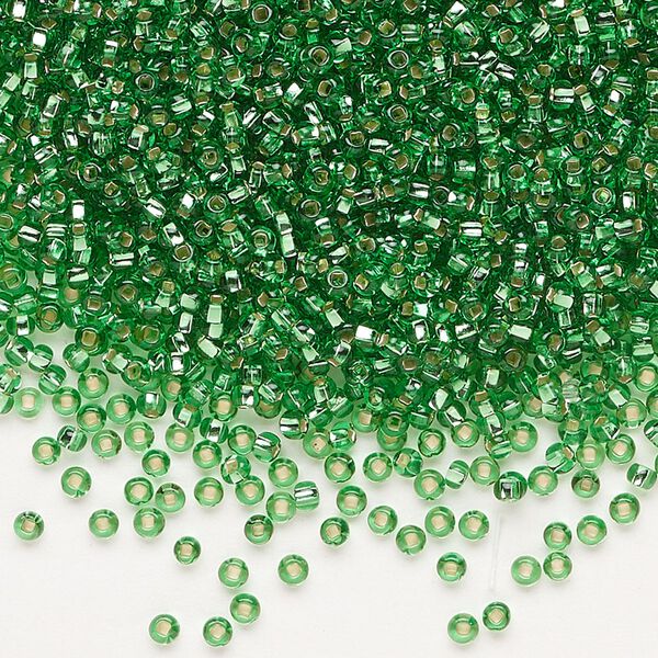 Seed bead, Preciosa Ornela Czech glass, pkg/50g, #11 rocaille, transparent silver-lined light green, (57100). image number 0