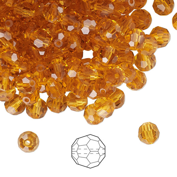 Bead 144pk topaz, Preciosa Czech crystal 5mm round image number 0