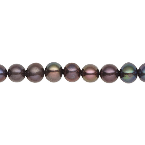 Pearl, cultured freshwater (dyed), dark peacock, 5-6mm semi-round, C grade, Mohs hardness 2-1/2 to 4. Sold per 16-inch strand. image number 0