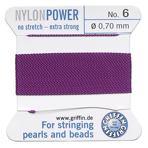 Thread, Griffin, nylon, amethyst purple, size #6. Sold per 2-meter card (approximately 78 inches). image number 0