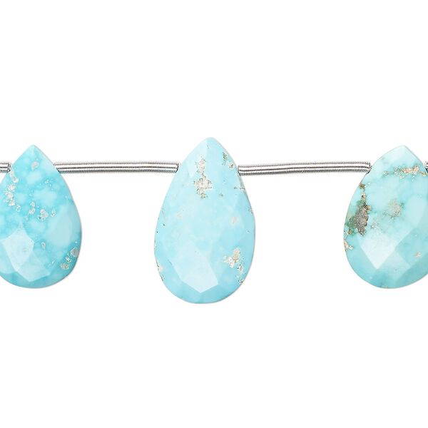 Imperial crown turquoise 1pkg10, hand-cut top-drilled faceted puffed teardrop bead natural 11x8mm-18x12mm image number 0