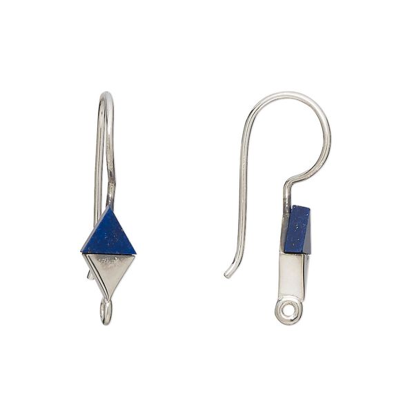 Ear wire fishhook 1pkg2 sterling silver / lapis lazuli (natural), 24mm / 10x6mm hand-cut diamond / closed loop, 19 gauge 1 pair image number 0