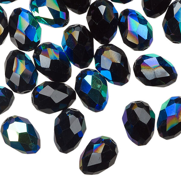 Bead Celestial Crystal® 1pkg40, 11X7.5mm-12X8mm teardrop / 66 facets, opaque black AB image number 0