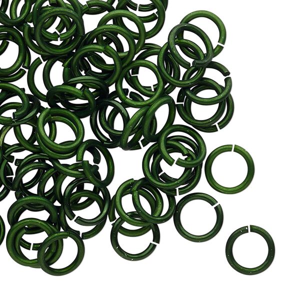 Jump ring, anodized tempered aluminum, dark green, 8mm round, 5.6mm inside diameter, 17 gauge. Sold per pkg of 100. image number 0