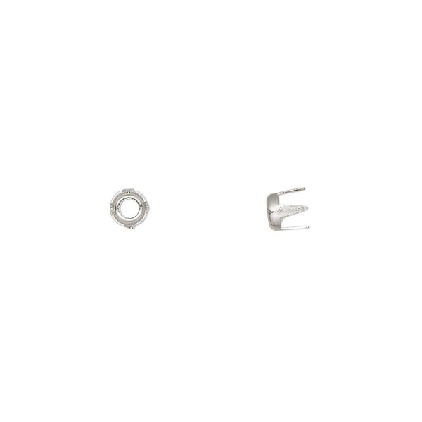 Rhinestone mount, imitation rhodium-plated brass, 4mm with SS12 rose or rose 4-prong rim setting. Sold per pkg of 100. image number 0