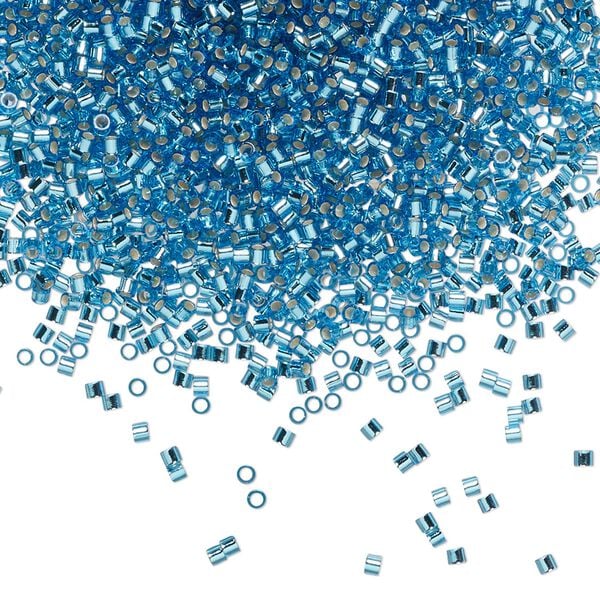 Seed bead, Delica®, glass, pkg/7.5g, #15 round, transparent silver-lined Capri blue (DBS-0149). image number 0