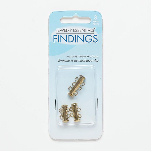 Clasp, slide lock, gold-finished steel and "pewter" (zinc-based alloy), 15x6mm 2-strand tube and 20x6mm 3-strand tube. Sold per pkg of 3. image number 0
