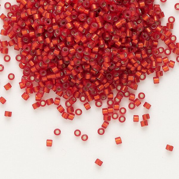 Seed bead, Delica®, glass, pkg/50g, #11 round, translucent semi-matte silver-lined red orange (DB-0683). image number 0
