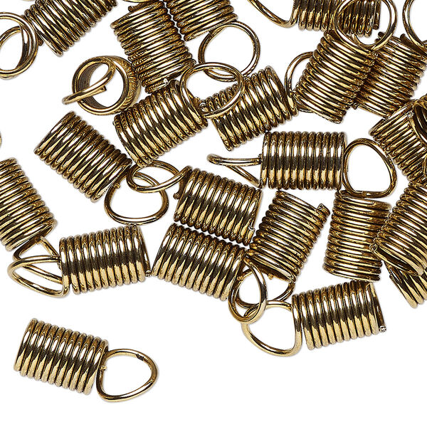 Cord coil, antique gold-finished steel, 14x6mm with loop, 4.5mm inside diameter. Sold per 1-ounce pkg. image number 0