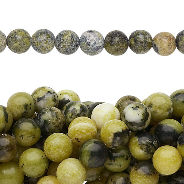 Yellow "turquoise" (serpentine with quartz) 1pkg10, round bead natural 15.5-16 inch 6mm image number 0