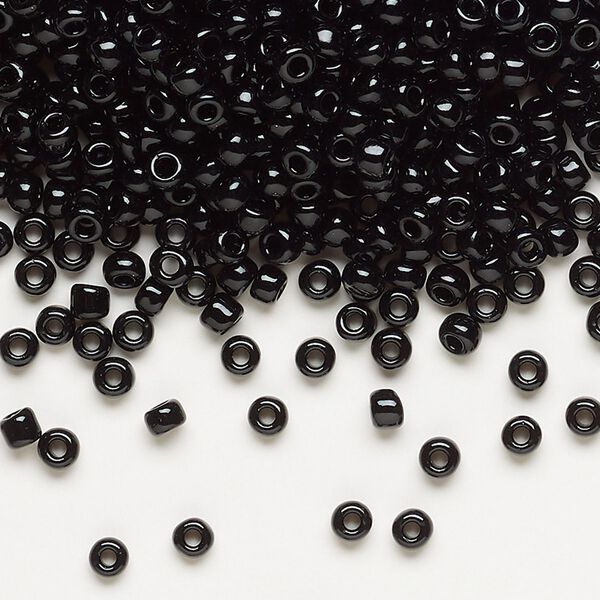 Seed bead, Dyna-Mites™, glass, opaque black, #8 round. Sold per 40-gram pkg. image number 0