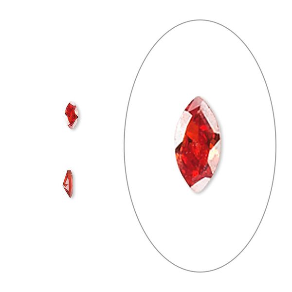 Gem, cubic zirconia, garnet red, 4x2mm faceted marquise, Mohs hardness 8-1/2. Sold per pkg of 5. image number 0
