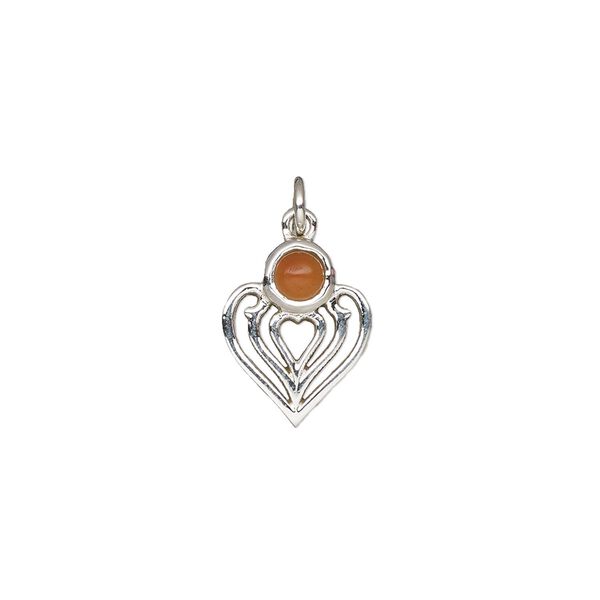 Carnelian / sterling silver 1pkg1, heart drop antiqued 14x11mm image number 0