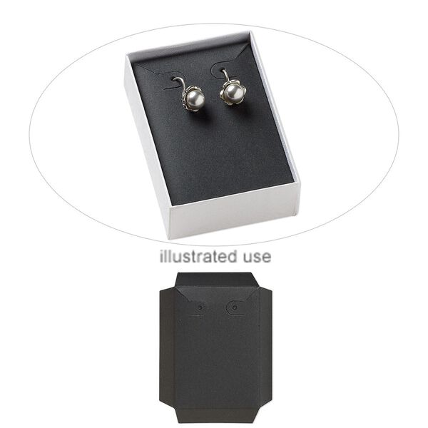 Box insert, paper, black, 3 x 2 x 3/4 inch rectangle earring and necklace card. Sold per pkg of 10. image number 0