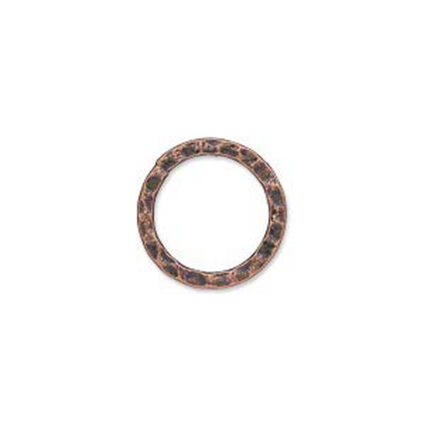 Component, antique copper-plated steel, 16mm double-sided hammered open flat round. Sold per pkg of 12. image number 0