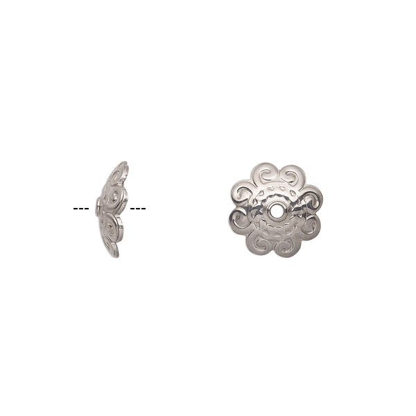 Bead cap, stainless steel, 11x3mm round with swirls design, fits 10-12mm bead. Sold per pkg of 20. image number 0