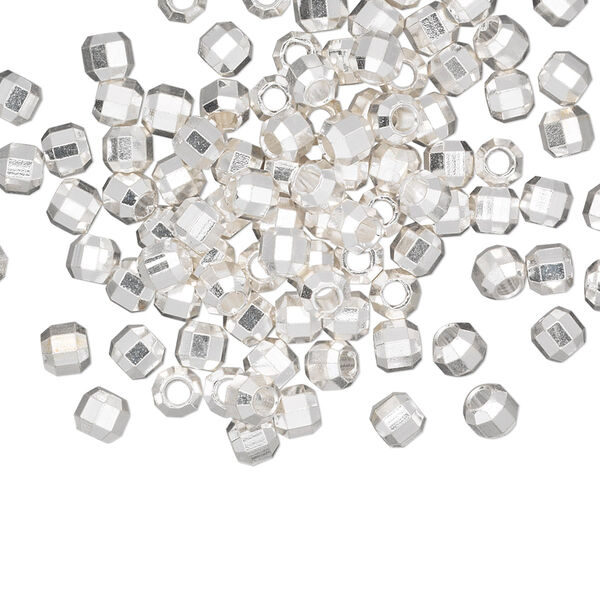Bead, silver-finished brass, 3.5mm faceted round. Sold per pkg of 100. image number 0