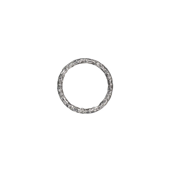Jump ring, antiqued sterling silver, 12mm hammered round, 9.8mm inside diameter, 17 gauge. Sold per pkg of 2. image number 0