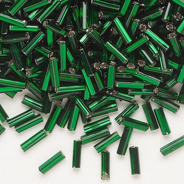 Bead, Preciosa Ornela Czech glass, bugle bead, pkg/500g, 1/4 inch, silver-lined transparent dark green, (57620). image number 0
