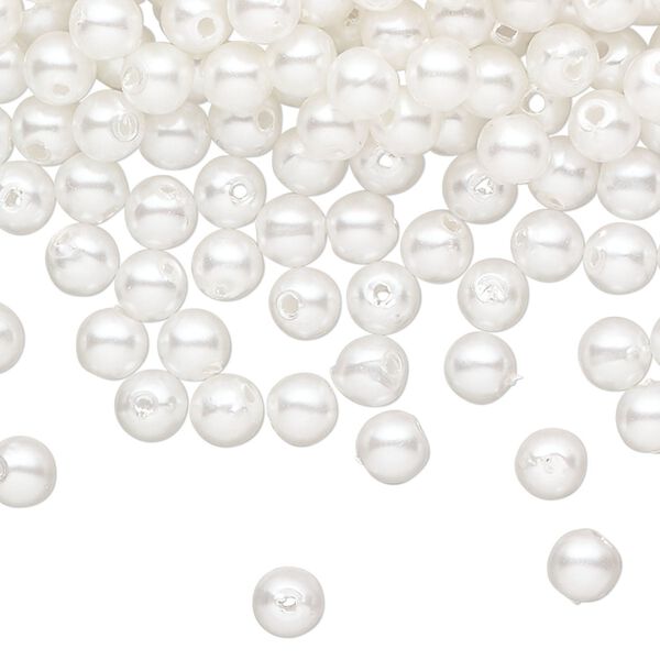 Bead, acrylic pearl, acrylic, white, 5mm round. Sold per 50 gram pkg, approximately 1000 beads. image number 0