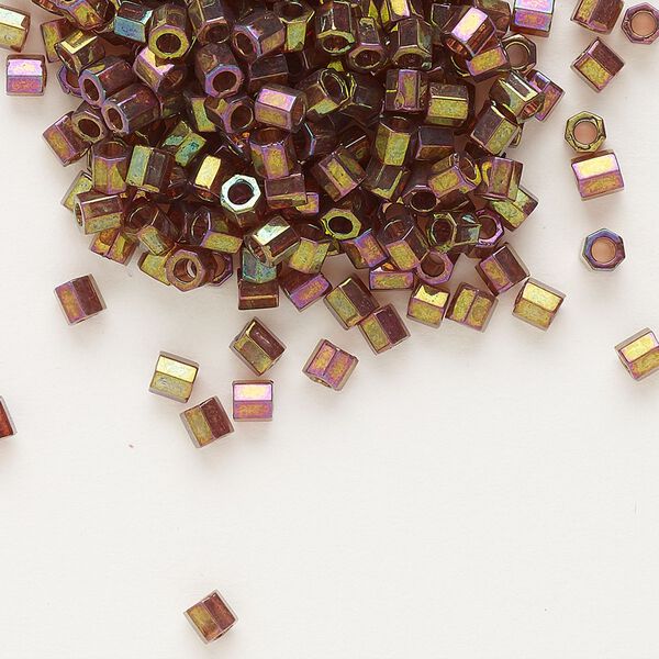 Seed bead, Delica®, glass, pkg/7.5g, #8 cut, translucent gold luster rainbow dark topaz (DBLC-0103). image number 0