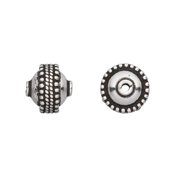 Bead, antiqued sterling silver, 12x11mm smooth dotted round. Sold individually. image number 0