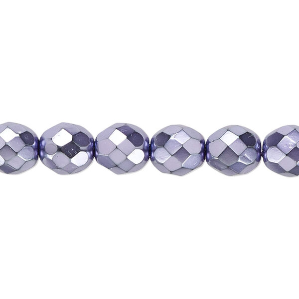 Bead, Czech fire-polished glass, lilac carmen, 8mm faceted round. Sold per 15-1/2" to 16" strand. image number 0