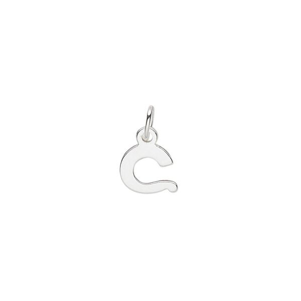 Charm, sterling silver, 8mm single-sided block alphabet letter "C." Sold individually. image number 0