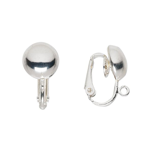 Earring clip-on 1pkg10 silver-plated, 18mm hinged / 10mm half-ball / open loop, steel 5 pair image number 0