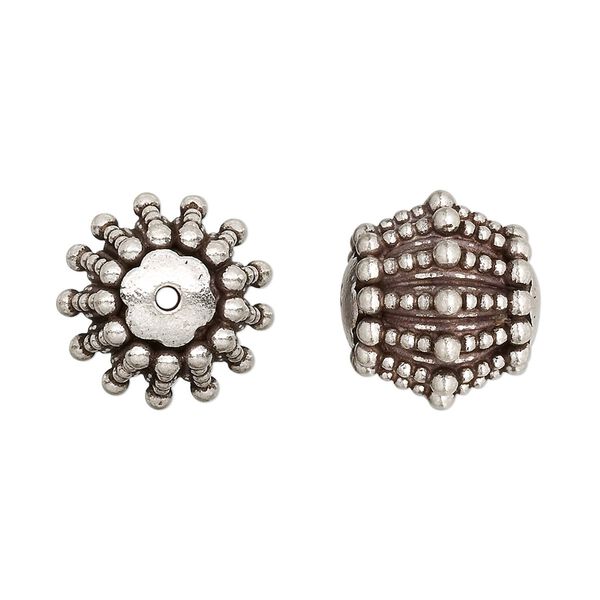 Bead, antiqued sterling silver, 15mm raised beaded rondelle. Sold individually. image number 0