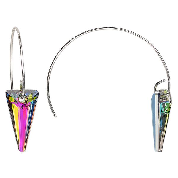 Earring, Everyday Jewelry™, Crystal Passions® and silver-plated "pewter", crystal vitrail medium, 44mm 1/2 hoop with spike, 21 gauge. Sold per pair. image number 0